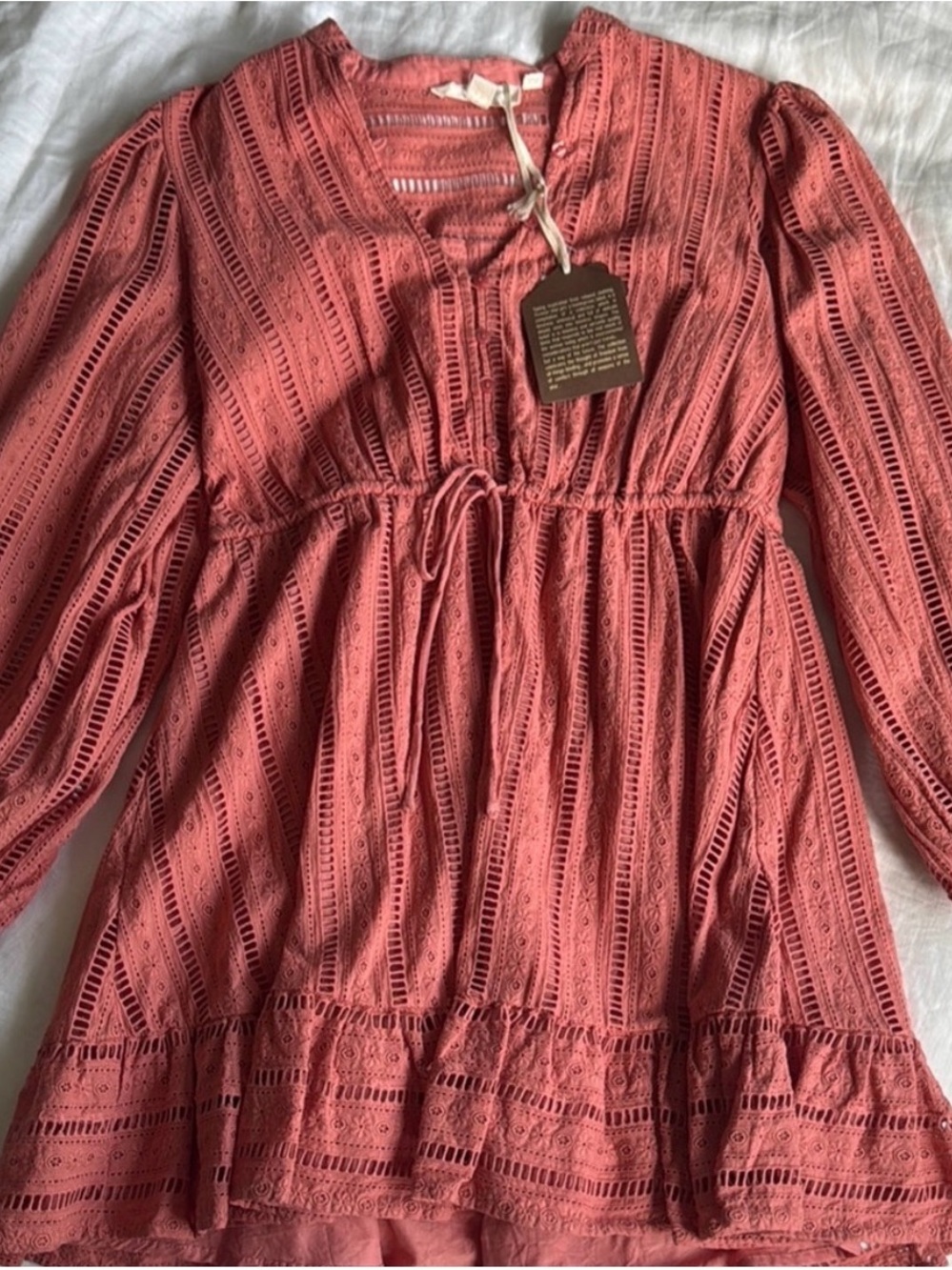Anthropologie Eyelet Peasant Tunic in Rust Pink